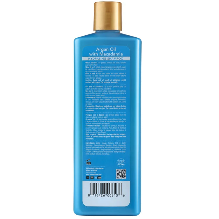 Every Strand Shampoo Hidratante Argan Oil con Macadamia, 13.5 oz