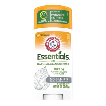 Desodorante Arm & Hammer Essentials Sin Fragancia (2.5 oz) – protección 24 h