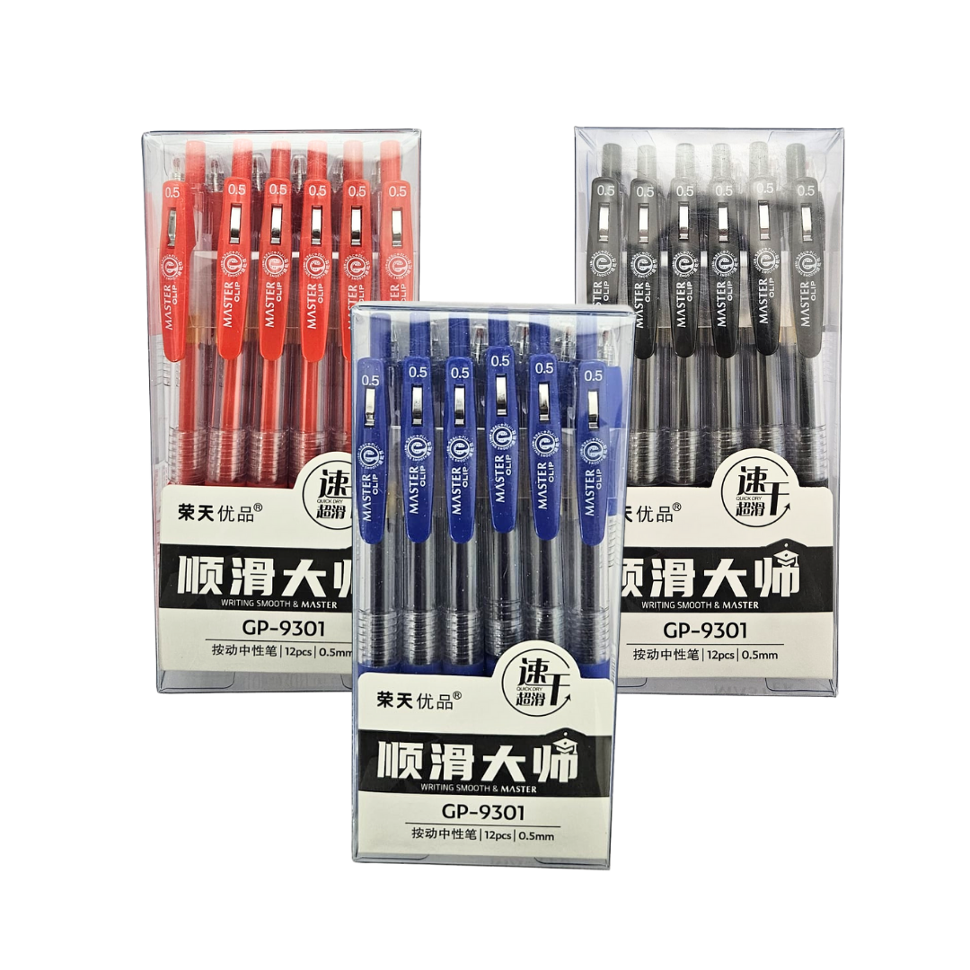 Paquete de 12 bolígrafos Master Clip en azul, negro o rojo