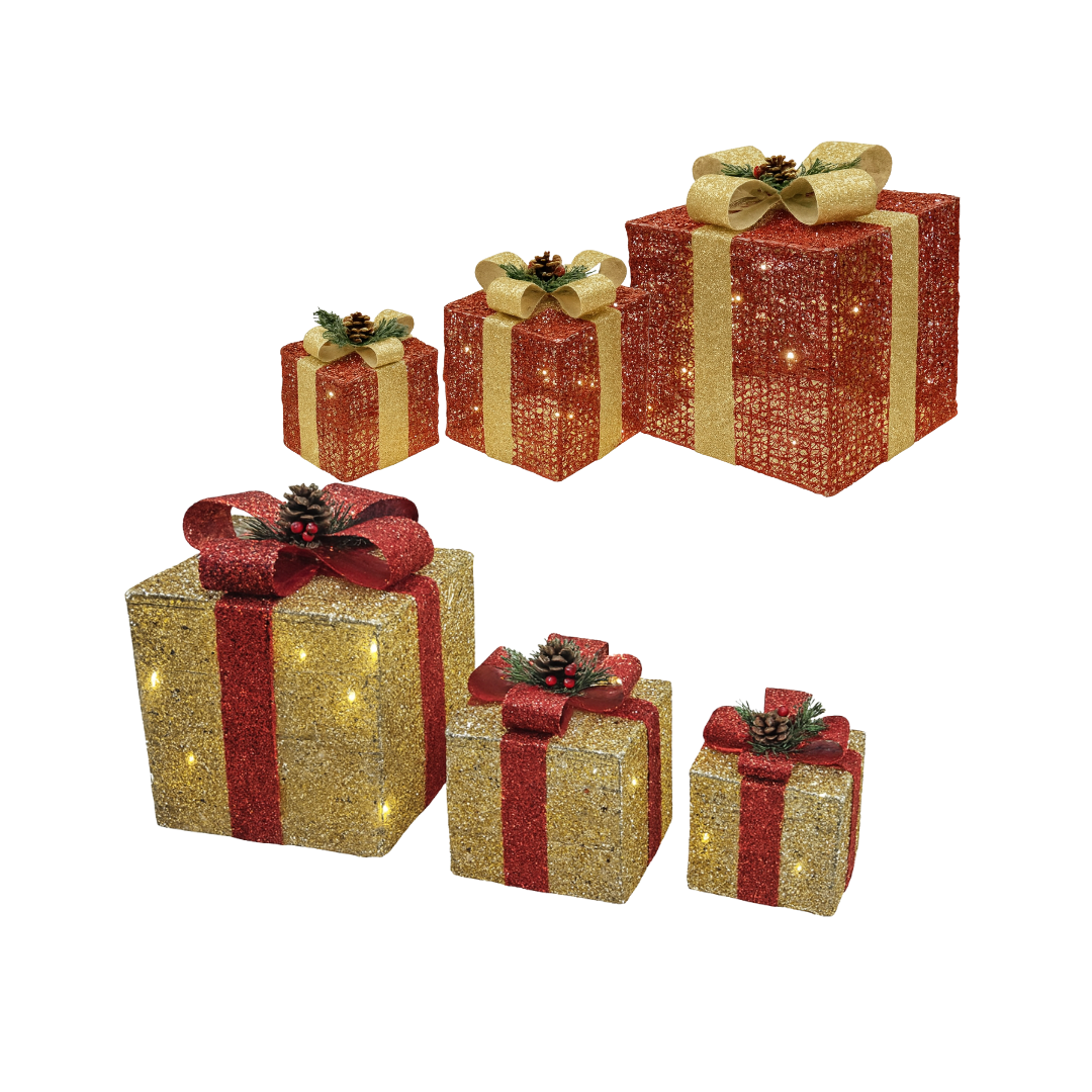 Cajas de Regalo Navideñas con Luces 3 Piezas AA2024-11-0895/0896 | Decoración Navideña de Lujo