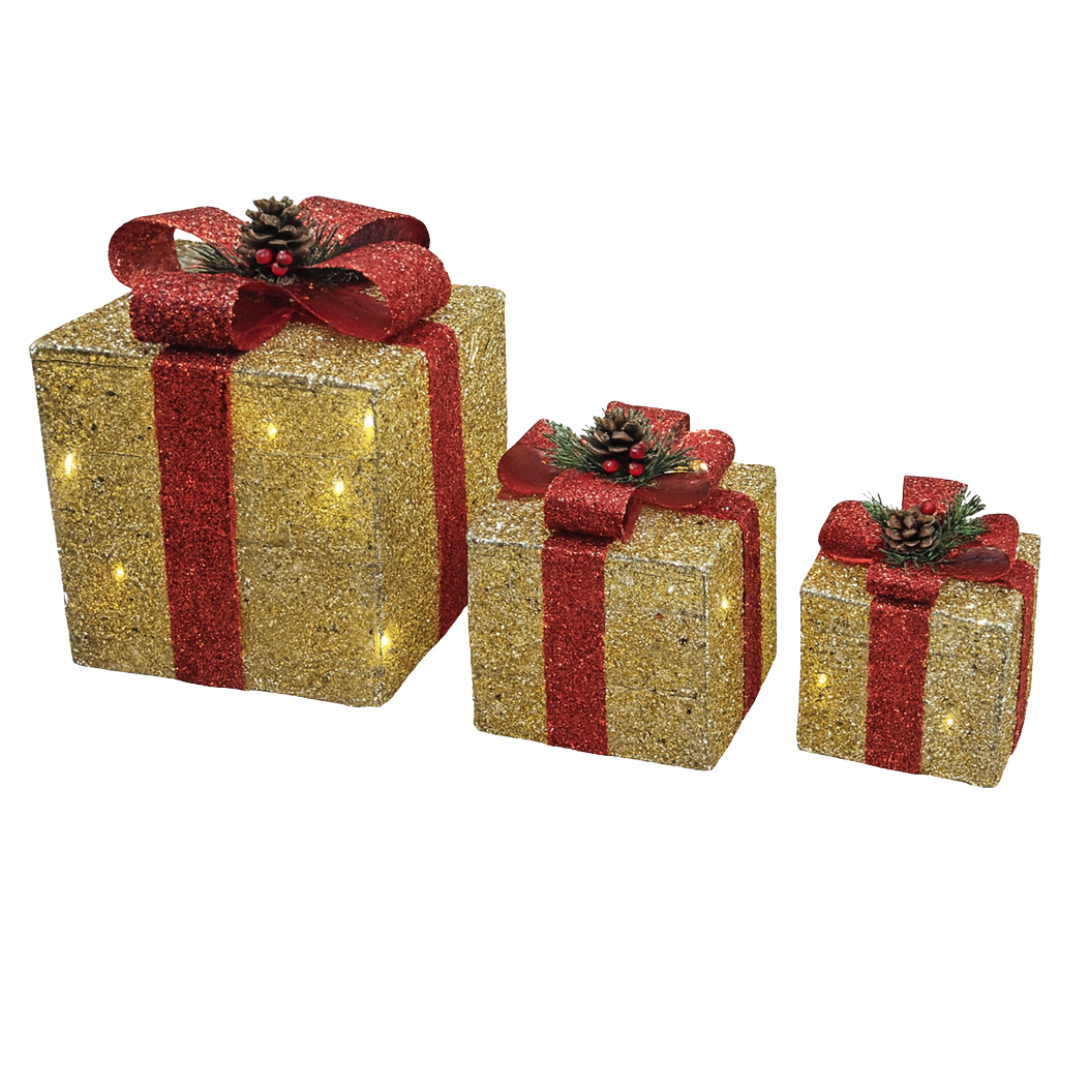 Cajas de Regalo Navideñas con Luces 3 Piezas AA2024-11-0895/0896 | Decoración Navideña de Lujo