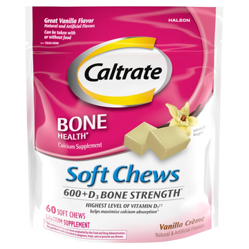 Envase de Caltrate masticables Calcio + Vitamina D Vainilla (60 ct)