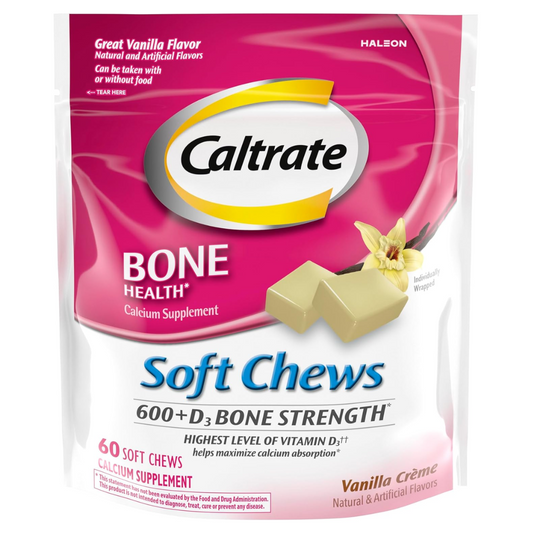 Envase de Caltrate masticables Calcio + Vitamina D Vainilla (60 ct)