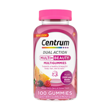 Envase de gomitas Centrum Multi‑Beauty (100 ct) para piel, cabello y uñas