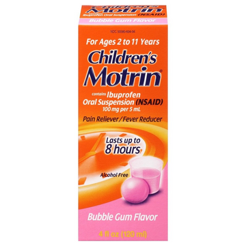 Frasco de Motrin Infantil Sabor Bubble Gum (4 oz) – alivio de dolor y fiebre
