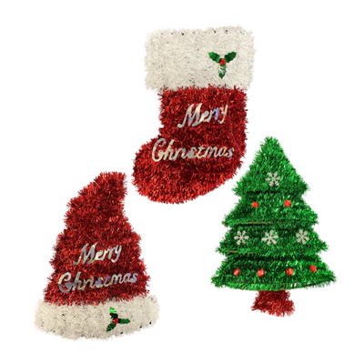 Decoración en Tinsel Navideña – Bota, Gorro y Árbol AA2025-4-265/268/269 | Farmacia Savia
