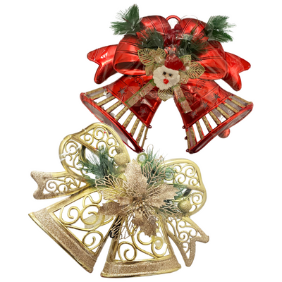 Decoración Navideña para Puerta – Lazo Metálico en Rojo o Dorado (AA2025-4-47)