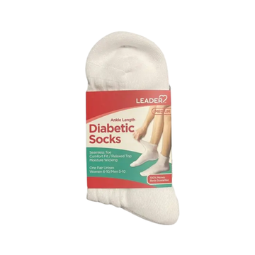 Calcetines diabéticos tobilleros blancos 1 par, sin costuras