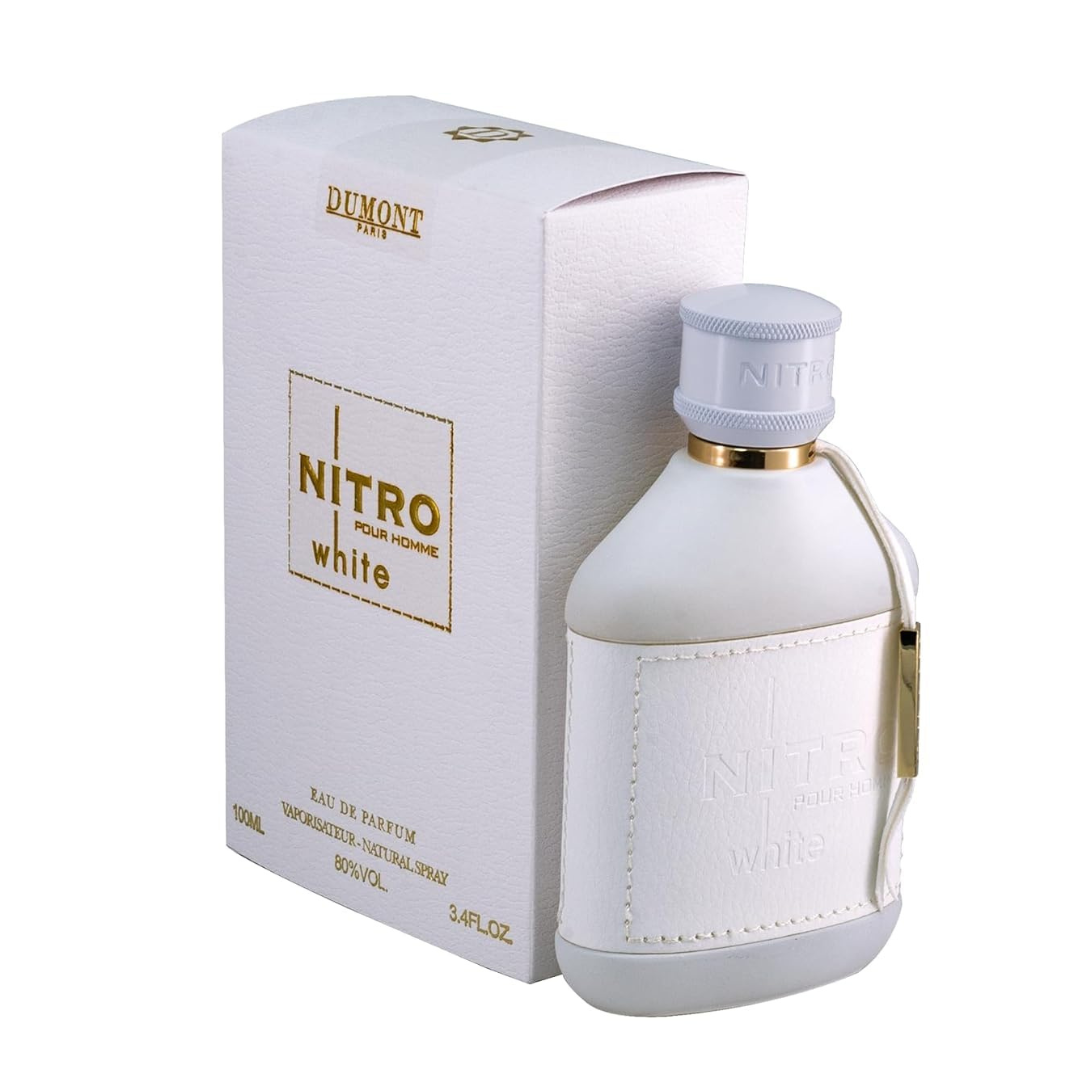 Frasco de Dumont Nitro White Eau de Parfum (3.4 oz) para caballero, aroma cítrico amaderado