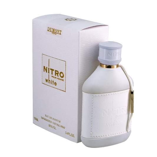 Frasco de Dumont Nitro White Eau de Parfum (3.4 oz) para caballero, aroma cítrico amaderado