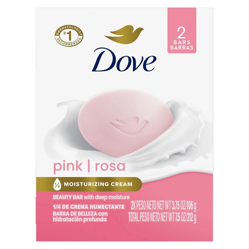 Dove Jabón en barra de belleza para piel suave y tersa, Rosa, limpia e hidrata, 106 g, 2 barras