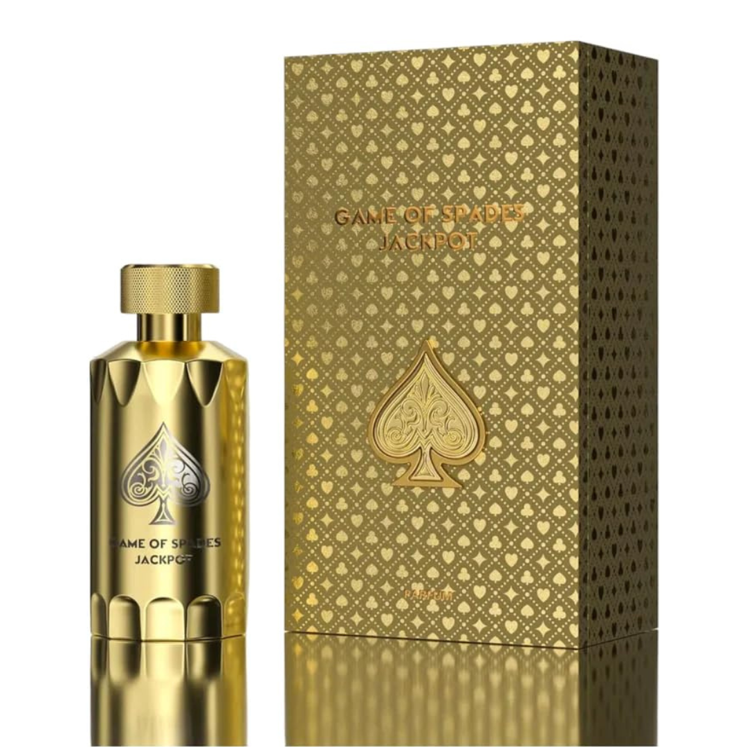 Frasco de Game of Spade Jackpot Eau de Parfum (3.4 oz) para caballero, fragancia fresca cítrica