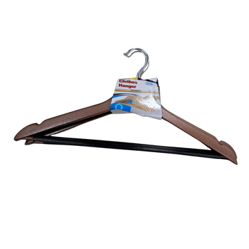 Pack 3 ganchos de madera con barra metálica antideslizante y gancho giratorio