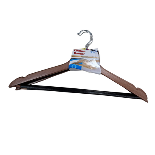 Pack 3 ganchos de madera con barra metálica antideslizante y gancho giratorio