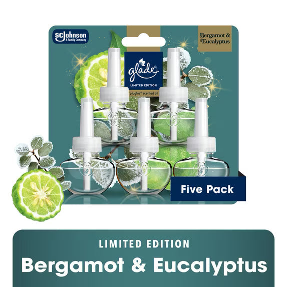 Glade PlugIns Bergamot Recargas para Ambientador Eléctrico, Paquete de 5