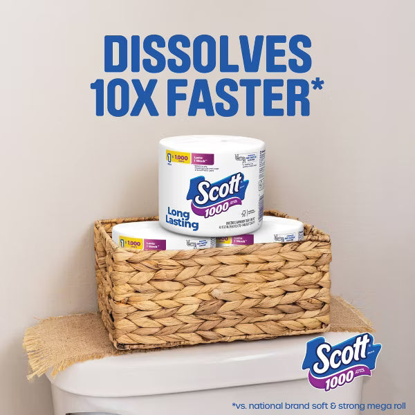 Scott 1000 Septic-Safe 1-Ply Toilet Paper - 4 Rolls: 1000 Sheets Per Roll