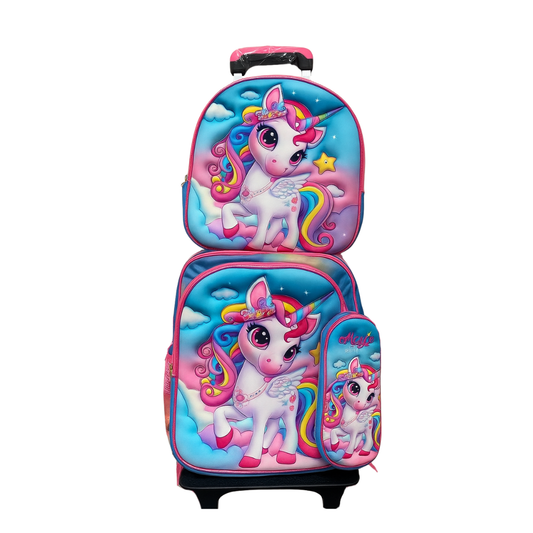 Kids 3D 4-Piece Rolling Backpack Combo - Assorted Designs (4ct)