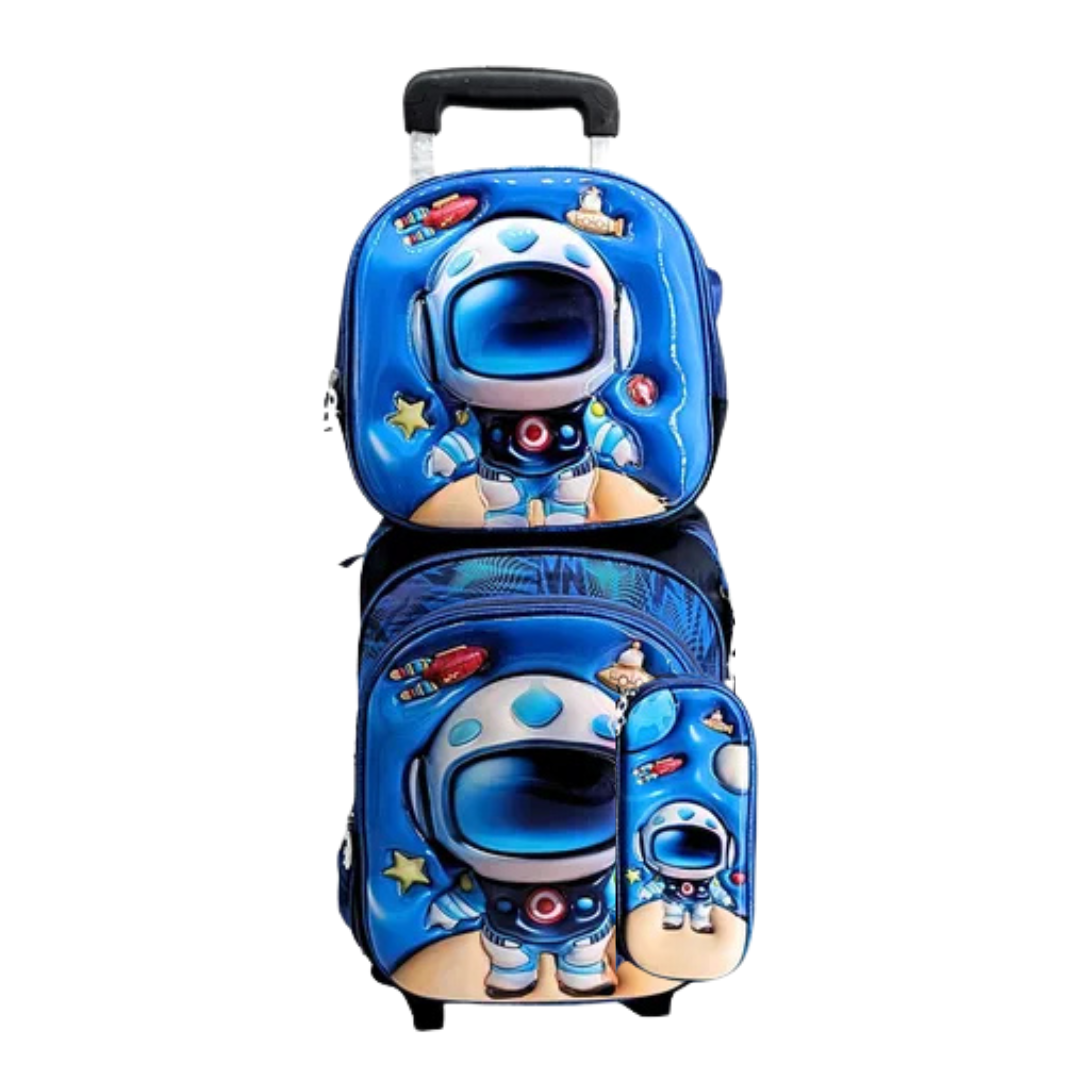 Kids 3D 4-Piece Rolling Backpack Combo - Assorted Designs (4ct)