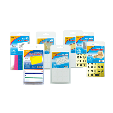 Pack de etiquetas surtidas (stars, file folder, multipurpose, round, alphabet, numbers)