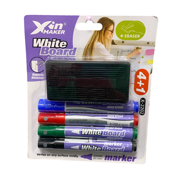 Set de 4 marcadores de pizarra con borrador para tableros blancos