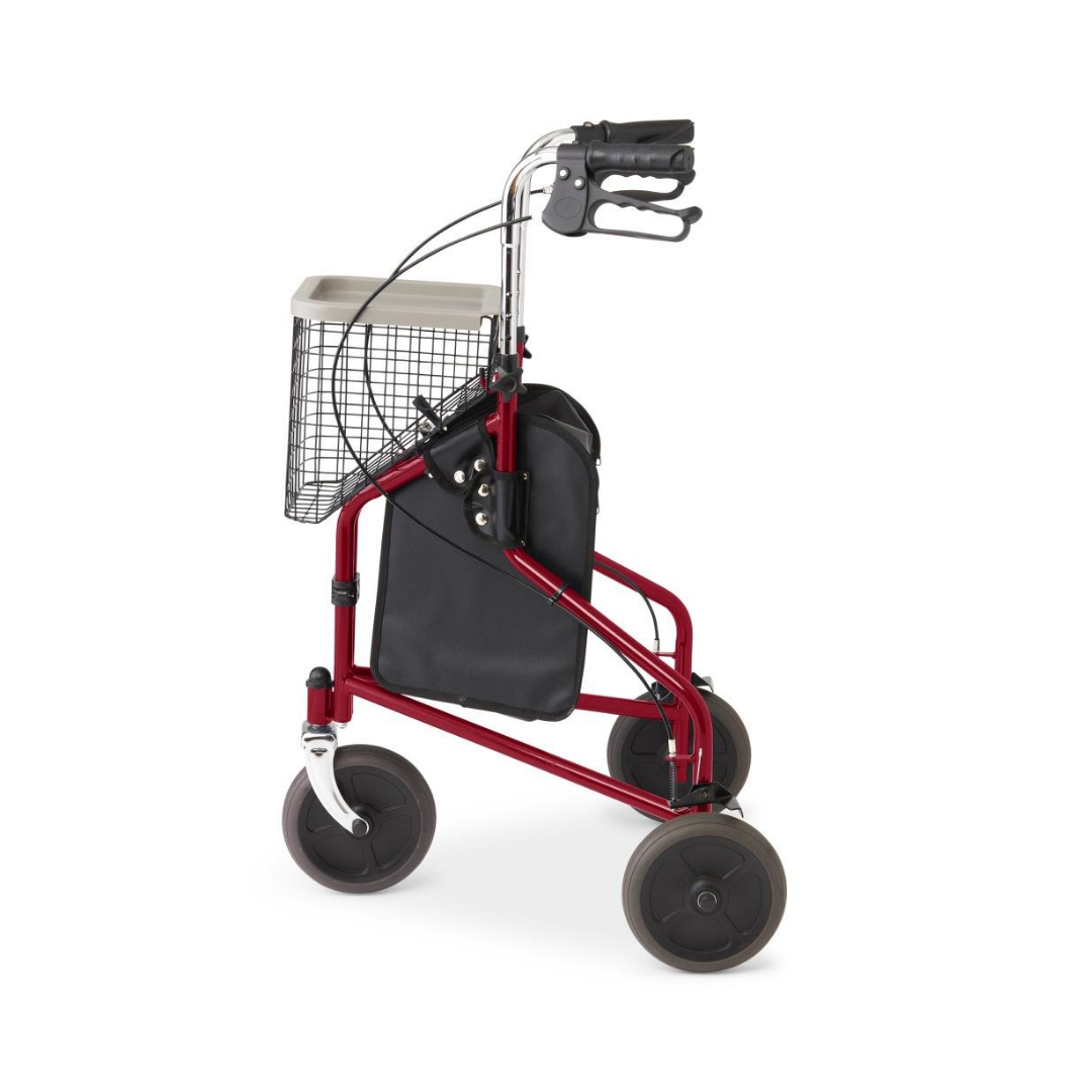 Andador Medline de 3 ruedas con asiento acolchado y freno de mano