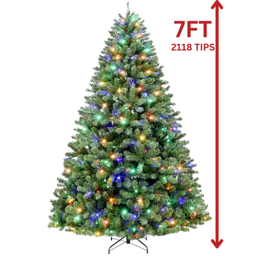 7FT Needle Artificial Christmas Tree with Lights – 2118 Tips