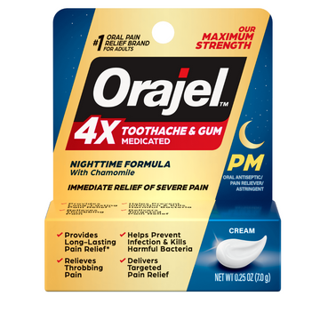 Gel medicado nocturno Orajel 4X (0.25 oz) para alivio rápido del dolor bucal