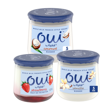 Oui yogurt estilo francés 5 oz sabores coco fresa vainilla