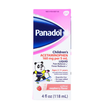 Panadol alivio para niños fiebre dolor sabor frambuesa 4 oz