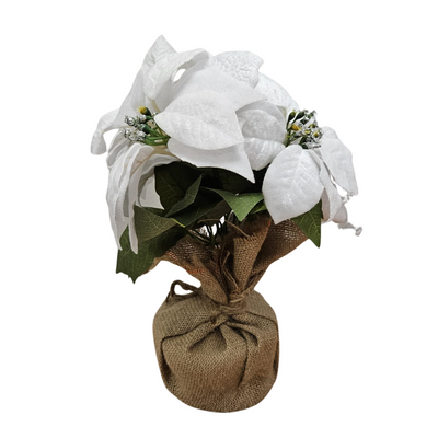 Pascua Blanca Artificial con Tiesto – Flor Navideña Elegante AA2025-7