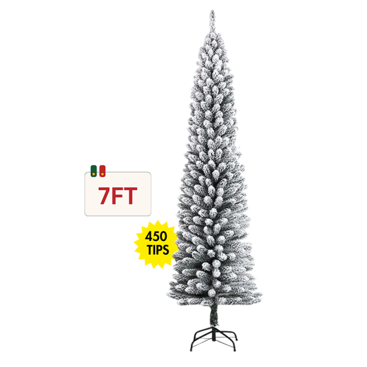 Pencil Christmas Tree Flocked Artificial 7ft 450 Tips árbol navidad nevado