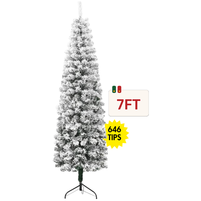 Pencil Christmas Tree Flocked Artificial (7ft, 646 Tips)