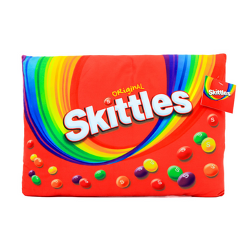 Almohada rectangular Skittles roja, decorativa y suave