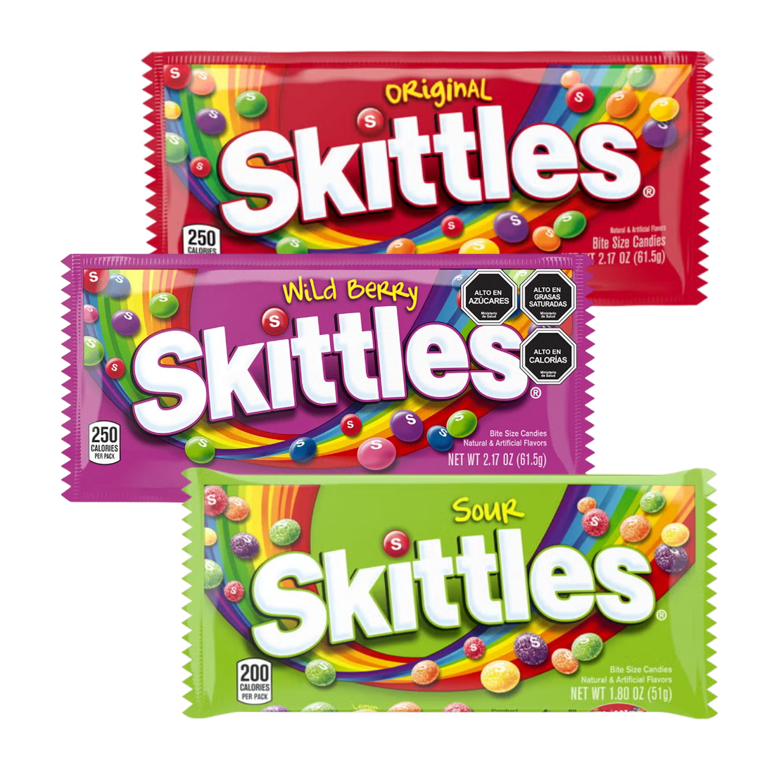 Skittles variedad 1.8–2.17 oz: Original, Wild Berry o Sour