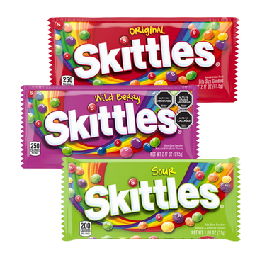 Skittles variedad 1.8–2.17 oz: Original, Wild Berry o Sour