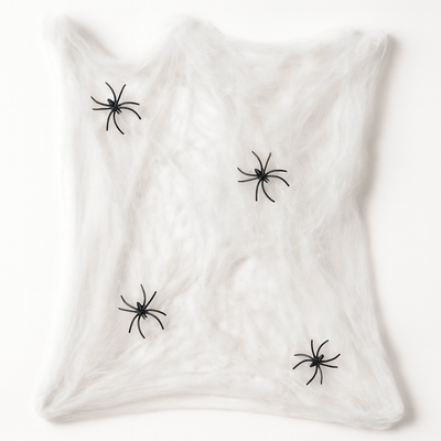 Spider Webbing Halloween Decor with 4 Spiders (1 Pack)
