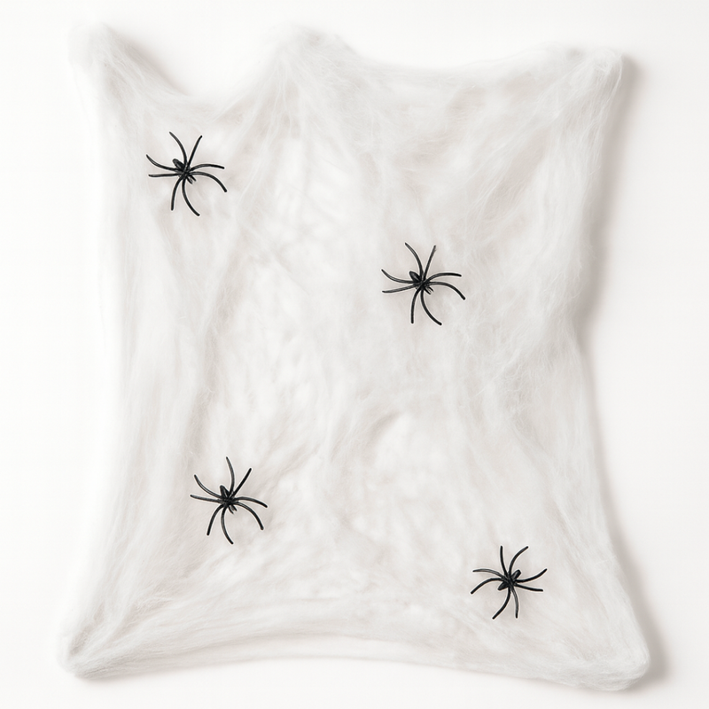 Spider Webbing Halloween Decor with 4 Spiders (1 Pack)