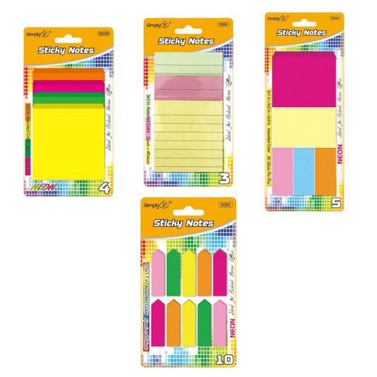 Set de sticky notes 3×3″ neón, flags, surtidos y lined – 100 hojas