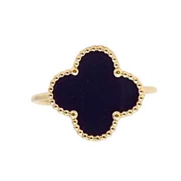 Sophia Black Clover Ring – Elegant Gold Plated Finish