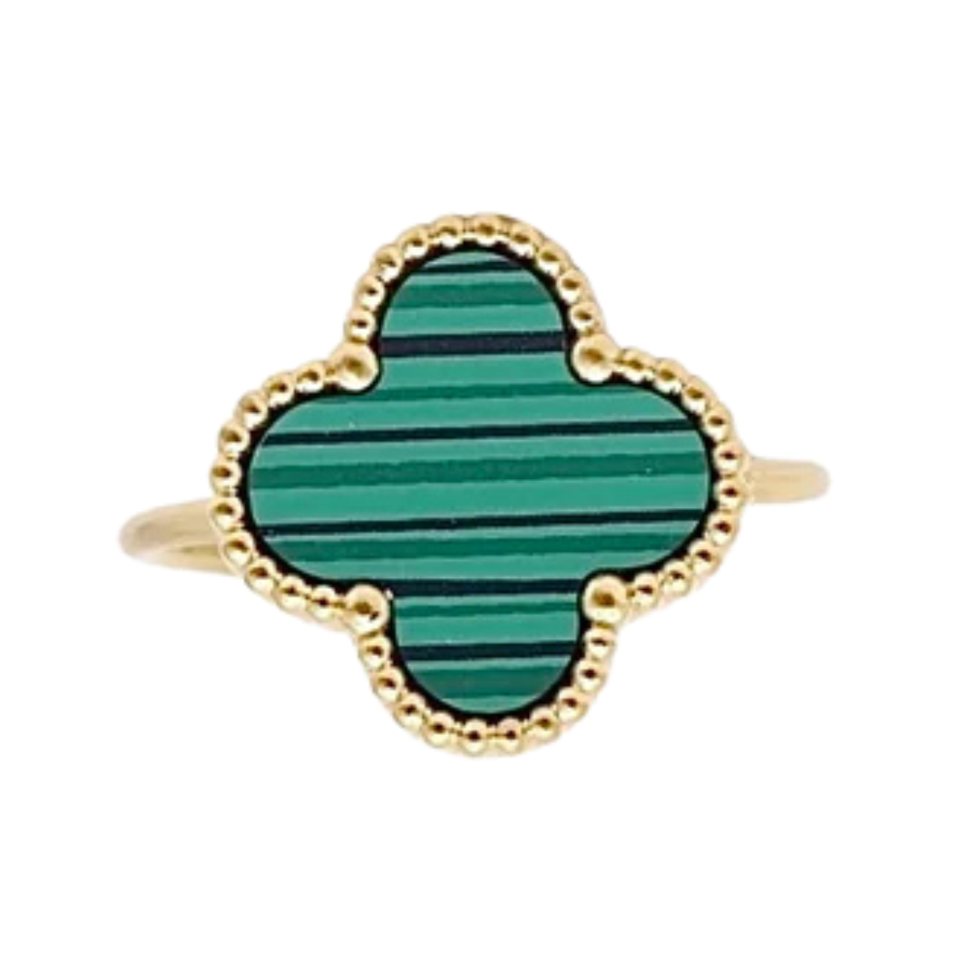 Camila Clover Ring – Malachite Elegance in Gold