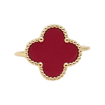 Valeria Clover Ring – Red Enamel with Gold Detailing