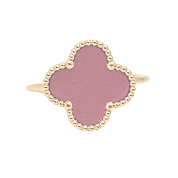 Lucía Clover Ring – Elegant Pink Enamel with Gold Accents