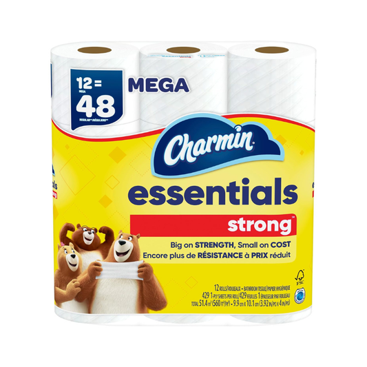 Charmin Essentials Strong Toilet Paper, 12 Mega Rolls (429 Sheets/Roll)