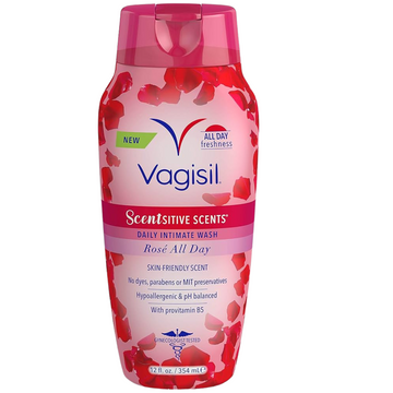 Gel íntimo Vagisil Fem Wash Sensitive Rose (12 oz) con aroma a rosas