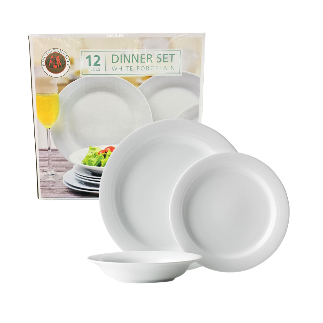 Servicio de vajilla de porcelana blanca de 12 piezas
