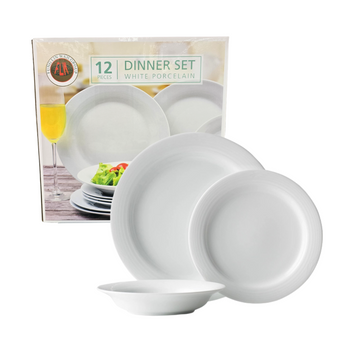 Servicio de vajilla de porcelana blanca de 12 piezas