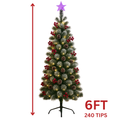 6FT Artificial Christmas Tree with Lights 240 Tips – White with Poinsettias, Green with Bows, or Green with Pinecones (AA2024-11-0903 / 0904 / 0905)