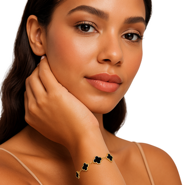 Camila Black Clover Enamel Bracelet with Gold Accents