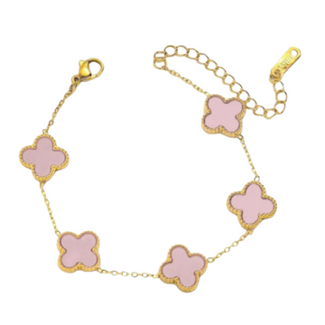 Valentina Pink Clover Enamel Bracelet with Gold Accents