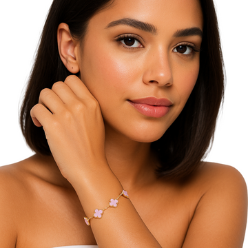 Valentina Pink Clover Enamel Bracelet with Gold Accents